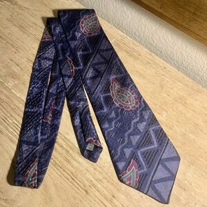 Erreuno Milano Necktie 100% Silk Blue/Purple Paisley Pattern Made In Italy